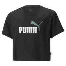 Child's Short Sleeve T-Shirt Puma Logo Cropped Black