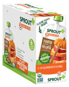 Детское пюре детское пюре Sprout Organic Baby Food 6 шт, тыква, яблоко, красная чечевица с корицей, 8 месяцев и выше