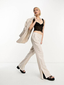 Женские брюки слаксы only flared tailored trousers co-ord in stone