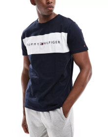 Tommy Hilfiger – Lounge-T-Shirt in Marineblau mit Logostreifen