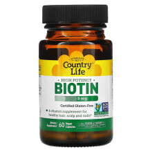 Биотин Кантри Лайф, высокоэффективный биотин, 5 мг, 60 вегетарианских капсул