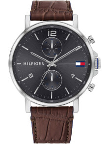 Мужские наручные часы с коричневым кожаным ремешком Tommy Hilfiger 1710416 Daniel mens 44mm 5ATM
