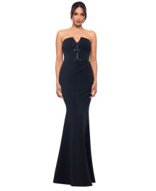 Купить женские платья Betsy & Adam: Women's Bow Sweetheart-Neck Strapless Gown