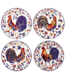 Certified International morning Rooster Set of 4 Dinner Plates