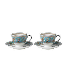 Wedgwood florentine Turquoise 4 Piece Teacup Saucer Set