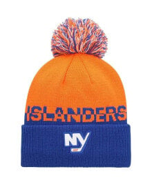 adidas men's Orange, Royal New York Islanders Cold.Rdy Cuffed Knit Hat with Pom