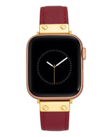 Anne Klein women's Red Genuine Leather Strap with Gold-Tone Stainless Steel Accents for Apple Watch, Compatible with 38mm, 40mm, 41mm