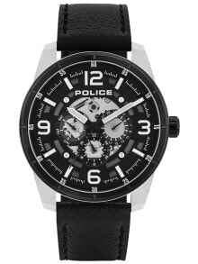 Аналоговые мужские наручные часы с черным кожаным ремешком Police PL15663JSTB.02 Lawrence Mens 48mm 3ATM