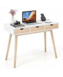 Costway computer Desk 40'' Wooden Workstation Vanity Table with3 Drawers & Rubber Wood Legs