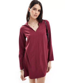 ASOS DESIGN collared mini shift dress in burgundy купить в аутлете