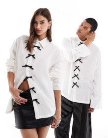 Купить мужские рубашки Sister Jane: Sister Jane Unisex contrast bow shirt in ivory