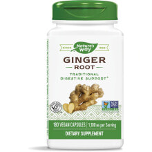 Имбирь и куркума Nature's Way Ginger Root -- Корень имбиря  - 1100 мг - 180 Веганских капсул
