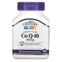 Коэнзим Q10 21st Century, жидкий кальций с коэнзим Q10, 100 мг, 90 мягких таблеток с быстрым высвобождением