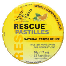 Растительные экстракты и настойки Bach, Rescue Pastilles, Natural Stress Relief, Orange & Elderflower, 35 Pastilles, 1.7 oz (50 g)