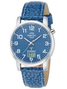 Мужские наручные часы с синим кожаным ремешком Master Time MTGA-10493-32L Radio Controlled Basic Series Mens 41mm 3ATM