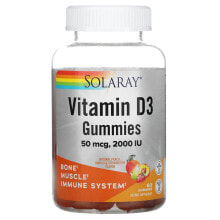 Витамин Д Solaray Vitamin D3 Витамин D-3 50 мкг 60 мармеладок со натуральным вкусом персика, манго и клубники