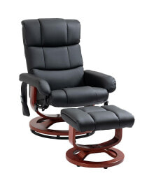 HOMCOM recliner Chair with Ottoman, Electric Faux Leather Recliner with 10 Vibration Points and 5 Massage Mode, Reclining Chair with Swivel Wood Base, Remote Control and Side Pocket, Black
