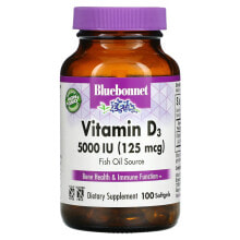 Витамин D Bluebonnet Nutrition, Vitamin D3, 125 mcg (5,000 IU), 100 Softgels