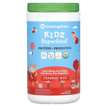 Витамины и БАДы для детей Amazing Grass, Kidz Superfood, протеин и пробиотики, клубничный взрыв, 255 г (8,9 унции)