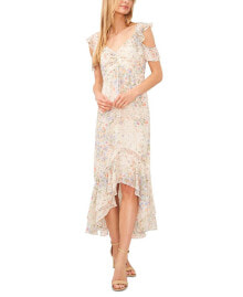 CeCe women's Floral Cold-Shoulder Ruffle-Hem Midi Dress