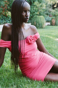 Draped dress with textured floral design