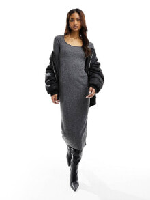 Купить женские платья-макси New Look: New Look long sleeve scoop neck midi dress in dark grey