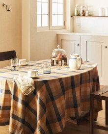 Check linen tablecloth