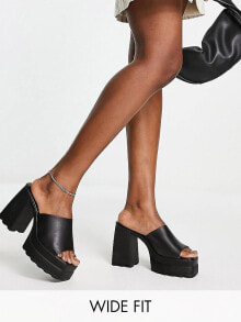 Женские босоножки aSOS DESIGN Wide Fit Wesley chunky platform heeled sandals in black 