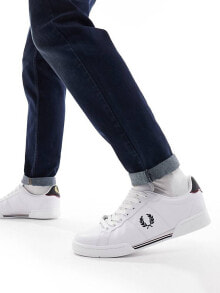 Купить мужские кроссовки и кеды Fred Perry: Fred Perry leather logo trainers in white & navy