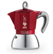 Купить турки, кофеварки и кофемолки BIALETTI: Красная кофеварка BIALETTI Moka Induktion 0.28 L из нержавеющей стали для 6 чашек