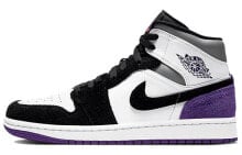 Jordan Air Jordan 1 Mid SE 耐磨防滑 中帮 复古篮球鞋 男款 黑白紫 / Кроссовки Nike Air Jordan 1 Mid SE Purple (Белый, Черный)