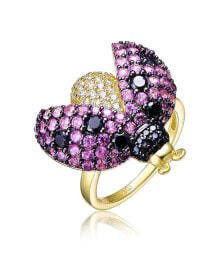 Купить кольца и перстни Rachel Glauber: RA 14K Gold and Black Plated Multi Colored Cubic Zirconia Lady bug Ring