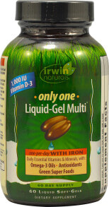 Витаминно-минеральные комплексы Irwin Naturals Only One Liquid-Gel Multi With Iron Витаминно-минеральный комплекс с Омега-3, антиоксидантами и железом 60 капсул