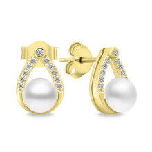 Ювелирные серьги charming gold-plated earrings with pearls and zircons EA615Y