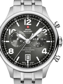 Мужские наручные часы с серебряным браслетом Swiss Military SM30192.01 Chronograph 42mm 10ATM