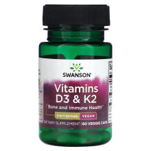 Витамин D swanson, Витамины D3 и K2, 60 растительных капсул