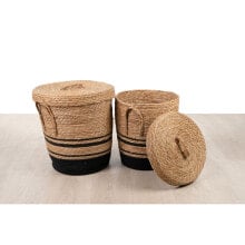 Set of Baskets Romimex Black Natural Rope 40 x 45 x 40 cm 2 Pieces