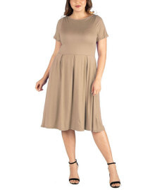 Купить женские платья 24seven Comfort Apparel: Plus Size Short Sleeve Midi Dress with Pockets