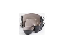 Gibson Home Soho Lounge Matte 16 Piece Dinnerware Set, Taupe/Black