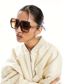 Купить женские солнцезащитные очки Jeepers Peepers: Jeepers Peepers oversized square sunglasses in tortoiseshell