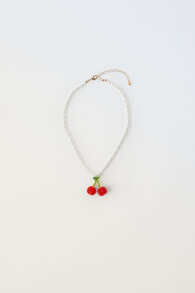 Necklace with cherries and faux pearls