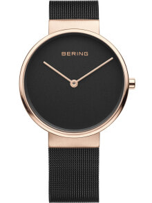 Женские наручные кварцевые часы Bering черные с ремешком миланского плетения