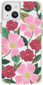 Rifle Paper Clear - Etui iPhone 14 Plus zdobione złotem (Rose Garden)