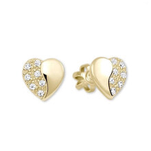 Ювелирные серьги Gold earrings Hearts with crystals 239 001 00878