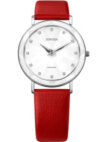 Женские наручные часы Женские наручные часы с красным кожаным ремешком Jowissa J5.602.M Facet Damen 30mm 5ATM