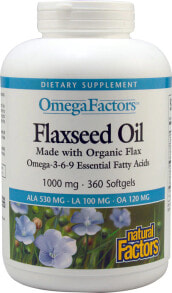 Рыбий жир и Омега 3, 6, 9 Natural Factors OmegaFactors Flaxseed Oil Льняное масло - источник незаменимые жирных кислот омега 3-6-9 1000 мг 360 гелевых капсул