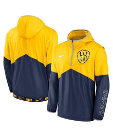 Nike men's Gold, Navy Milwaukee Brewers Overview Half-Zip Hoodie Jacket