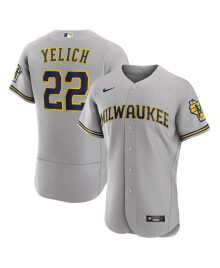 Nike men's Christian Yelich Gray Milwaukee Brewers Road Authentic Player Logo Jersey