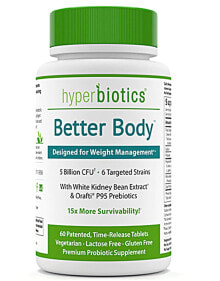 Пребиотики и пробиотики Hyperbiotics Better Body Пробиотики для управления весом 6 штаммов 5 млрд КОЕ 60 таблеток