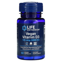 Витамин D Life Extension, Веганский витамин D3, 125 мкг (5000 МЕ), 60 веганских капсул